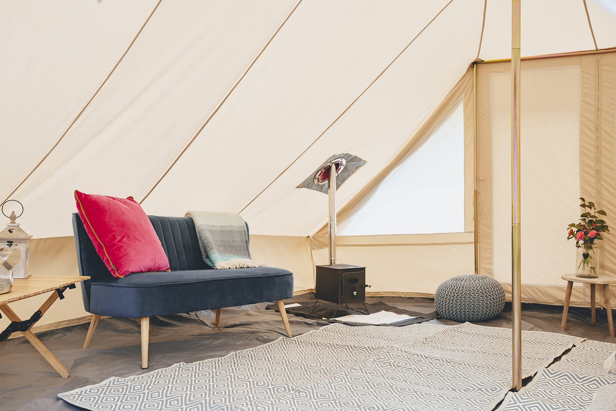 5 x 4m Touareg Canvas Bell Tent with stove hole - Family Camping, Glamping,  Festival u0026 Party Tent 6/8 Man in Sand Includes Zipped in Groundsheet Fire  Retardant 100% 320gsm Cotton Canvas :