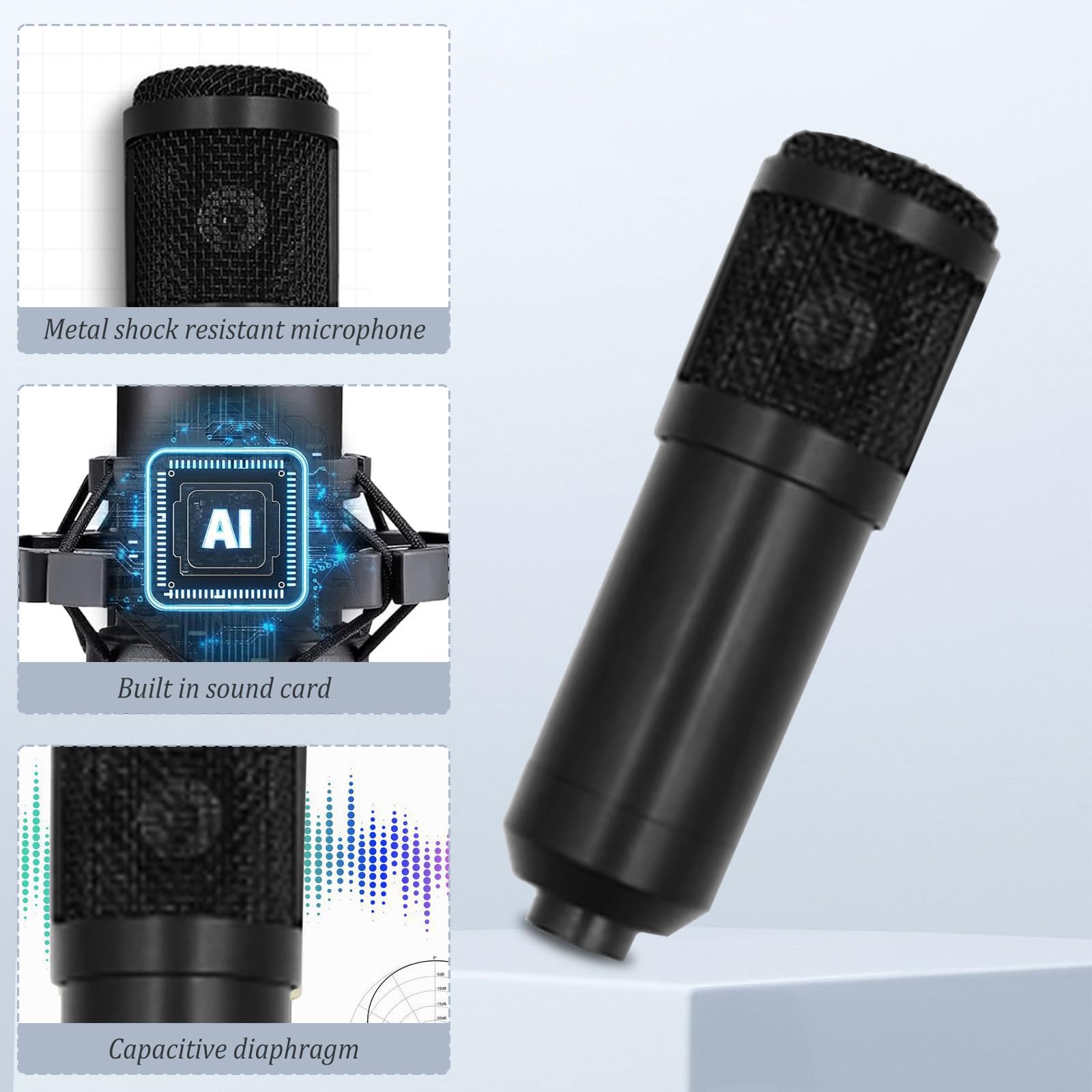 BM800 USB Nieren Kondensator Mikrofon mit Audio-Interface für Live-Streaming, Podcast, Aufnahme