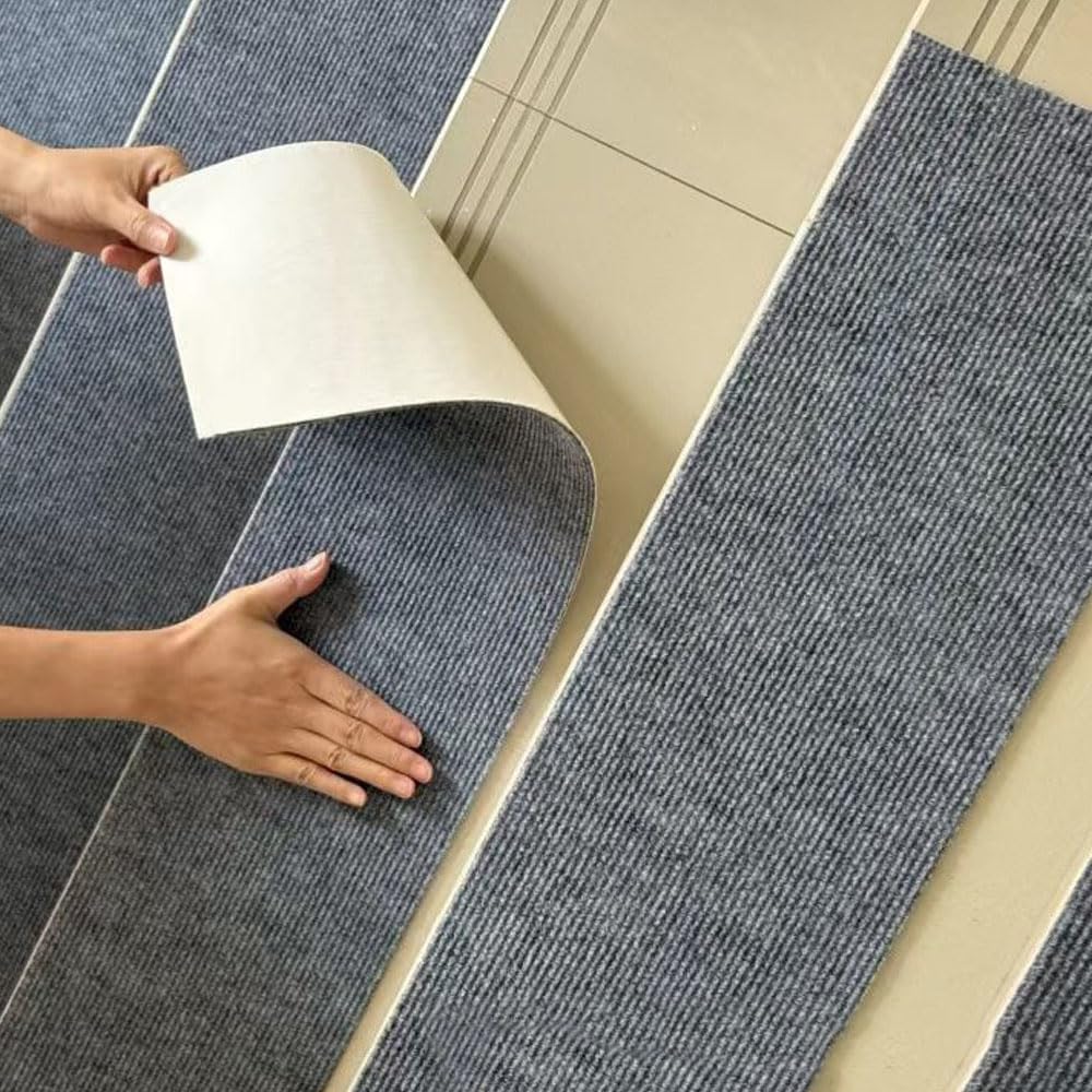 Selbstklebende Stufenmatten 30 x 100 cm, rutschfester Teppich für Innentreppen, anpassbarer Schnitt, Treppenschutz, 10 Stück, Beige