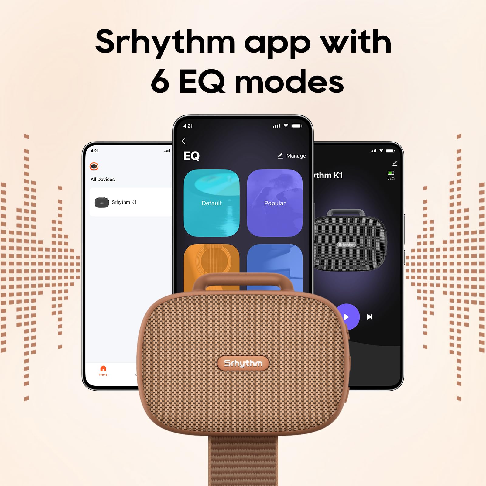 Srhythm Altoparlante Wireless Portatile K1 con app, 6 Modalità EQ Personalizzabili, Bluetooth 6.0, Impermeabile IPX7, 20 Ore di Riproduzione, Piccolo Altoparlante per gli Appassionati di Sport