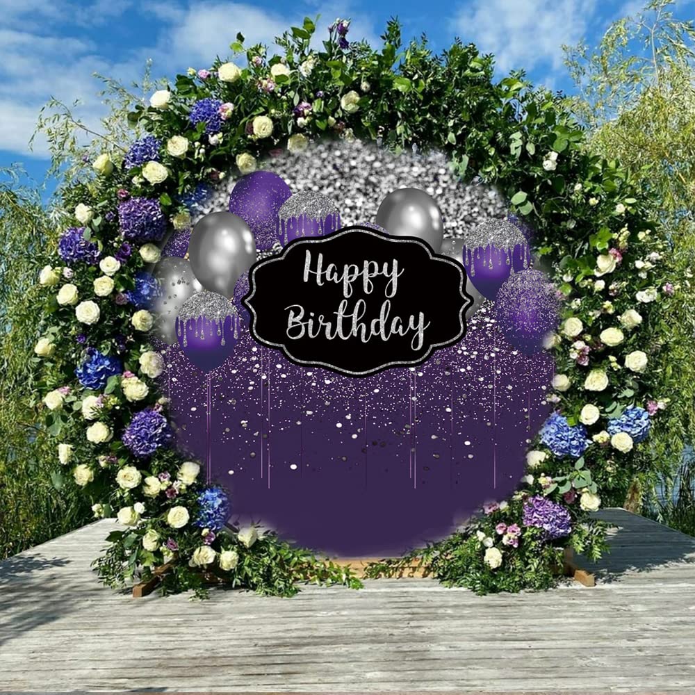 Telón de fondo redondo de 6.5 x 6.5 pies, color morado, con lentejuelas Bokeh, globos de lentejuelas circulares, fondo de fotografía para adultos y mujeres, 30, 40, 50, 60 cumpleaños, fiesta,