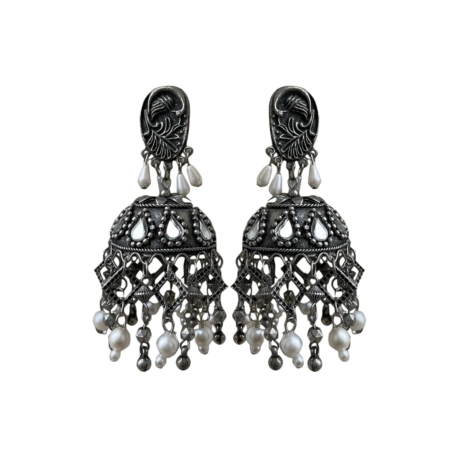 UnfoldSelf Oxidised Crescent Moti Pearl Jhumki Earring | Earrings for Women and Girls | Traditional Silver Oxidised Earrings | Accessories Jewellery for Women & Girls (B0BDL3VSXP) Amazon Price History, Amazon Price Tracker