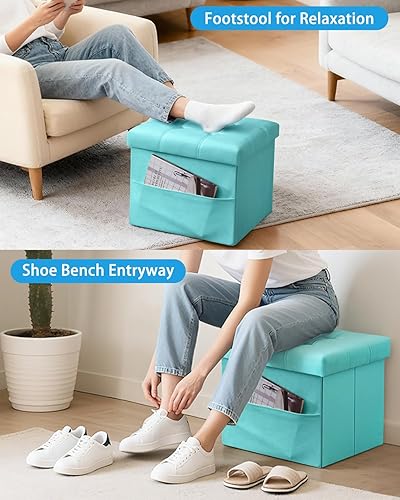 Miniatura 18 de Taburete otomano de almacenamiento, otomana plegable de 17 pulgadas con almacenamiento, banco de almacenamiento de terciopelo con bolsillo lateral,