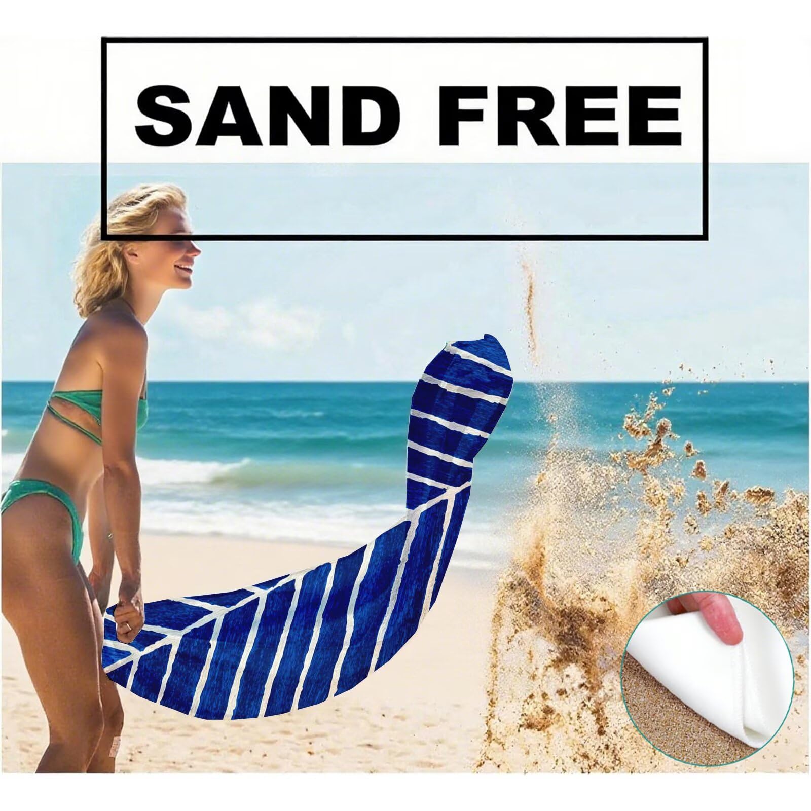 Serviette Plage Bande Motif, Serviette de Plage XXL 100x180 avec Sac, Serviettes de Bain Microfibre Séchage Rapide Anti-Sable Absorbante Fonction pour Bain, Sport, Voyages, Sauna, Piscine Q-938