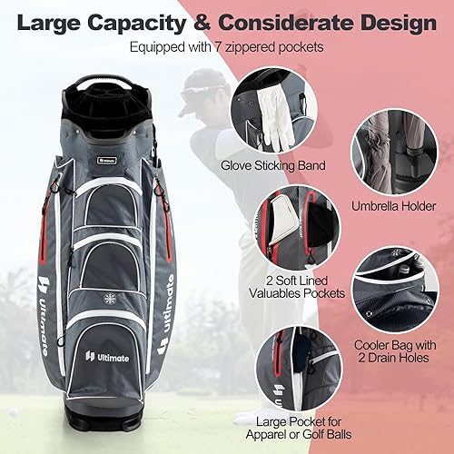 Miniatura 10 de GYMAX Bolsa de golf, bolsa de carrito de golf con divisor de 15 vías con 7 bolsillos con cremallera, 2 bolsillos de fieltro impermeables, bolsa de