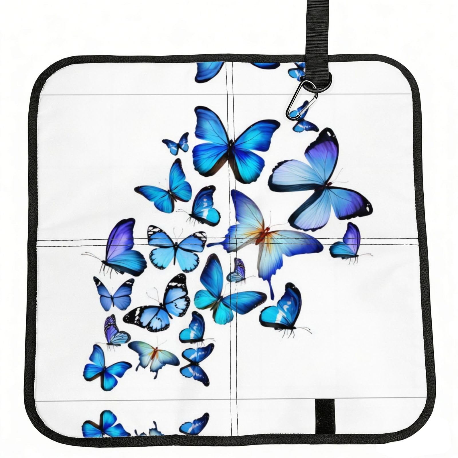 WZYCWB Blue Butterfly Foldable Seating Cushion with Carabiner - Stadium Mat for Camping, Hiking and Outdoor Activities