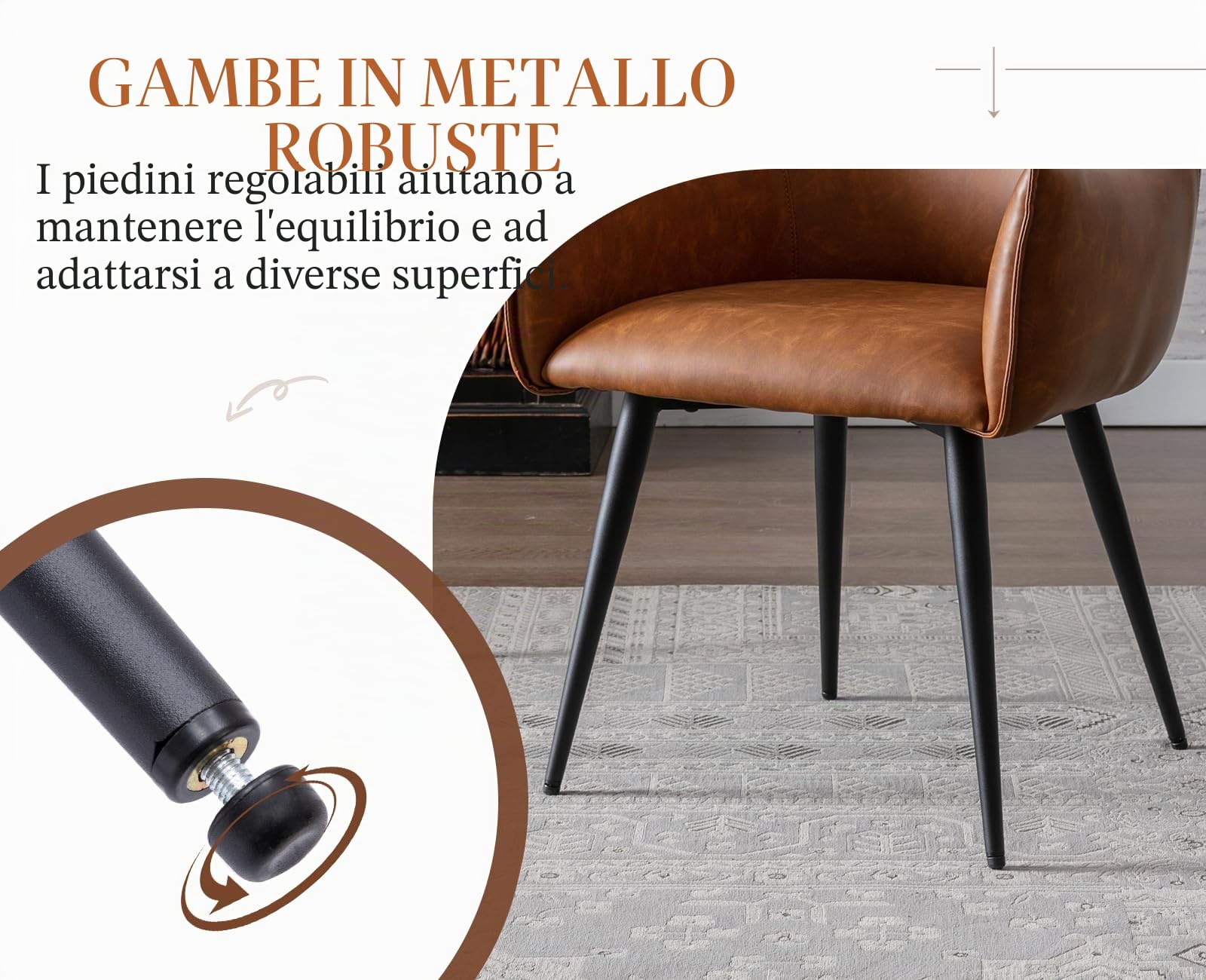 chairus Poltrona Lounge in Pelle PU Poltroncina Salotto con Gambe in Metallo Sedia Imbottita per Casa Ufficio Soggiorno (Marrone)