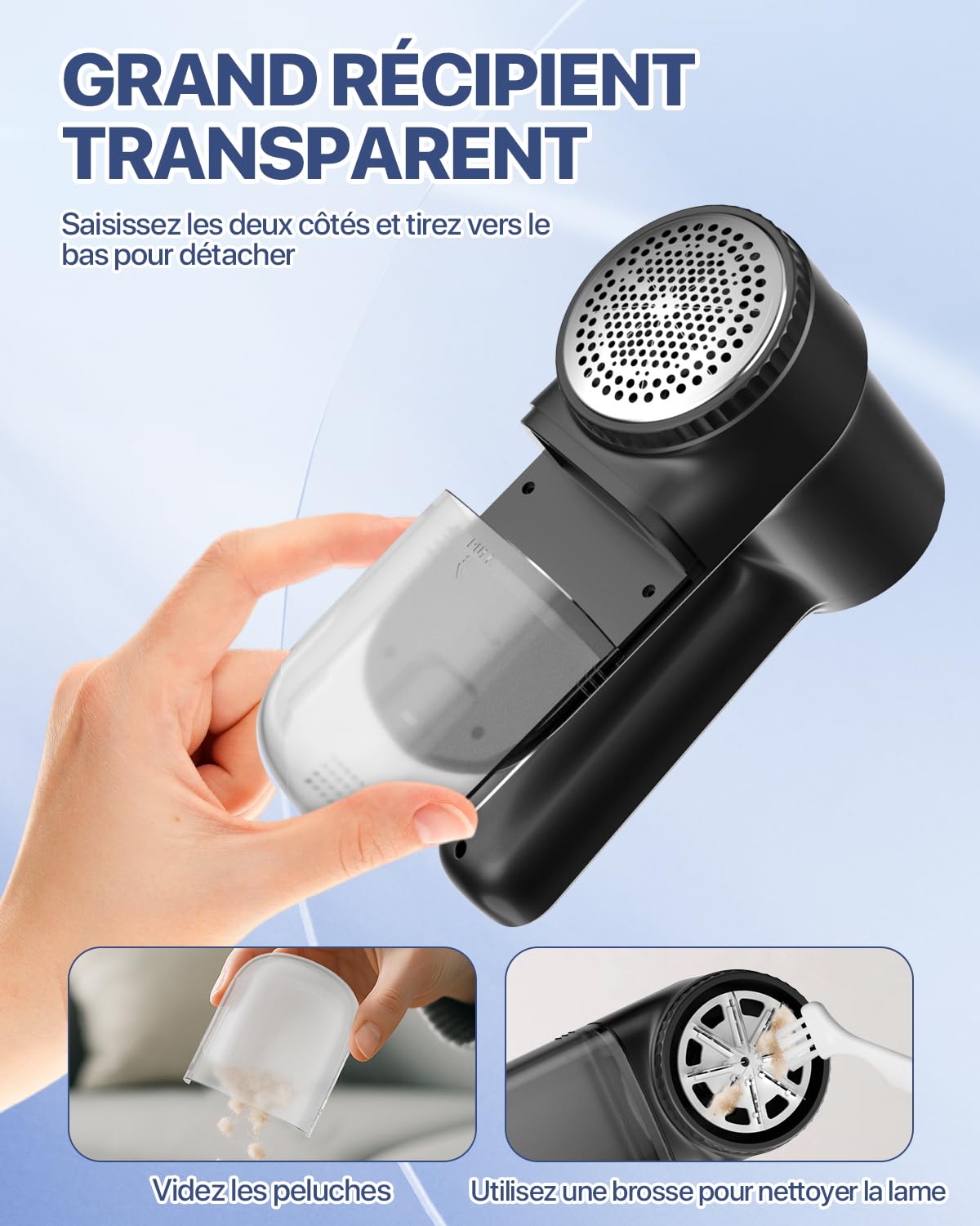 Anti Bouloche Électrique,[Écran LED&Éclairage] Homtronics Rasoir Anti Bouloche,Type-C,Tête à 6 Lames Fraise à Peluches,3 Vitesses Réglables,2000mAh,pour Laine,Vêtements,Canapés,Couvertures,Rideaux