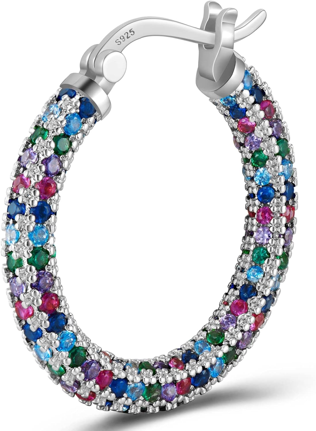 925 Sterling Silver Post Hoop Earrings for Women Gilrs Multcolors Cubic Zirconia 14K Gold Plated Chunky Silver Gold Hoop Earrings weinuo Jewelry - Image 4