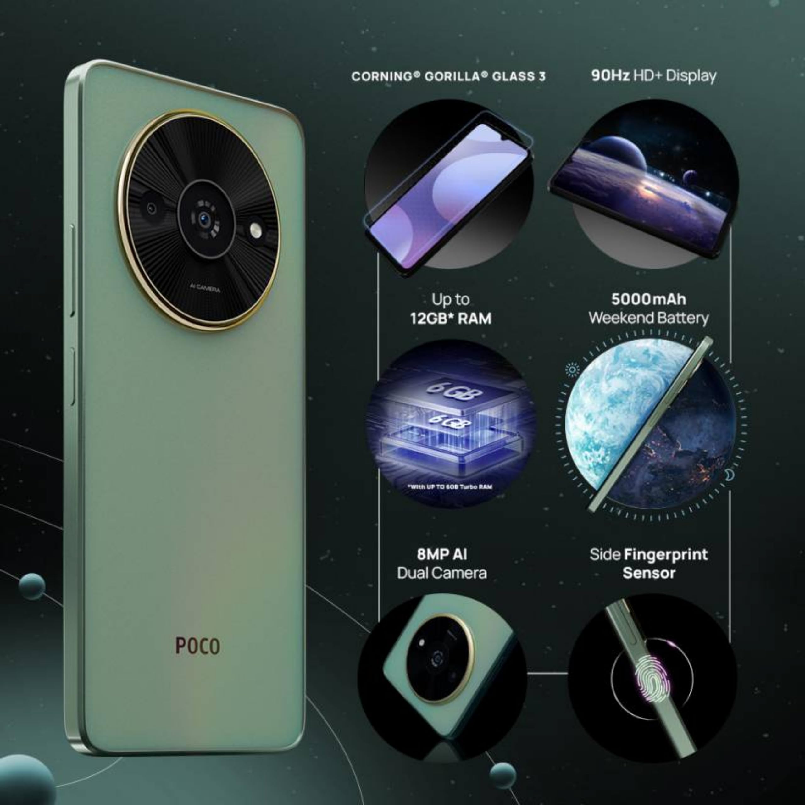 POCO C61 グリーン　128gb POCO C61 Mystical Green 6GB RAM 128GB ROM : Amazon.in: Electronics