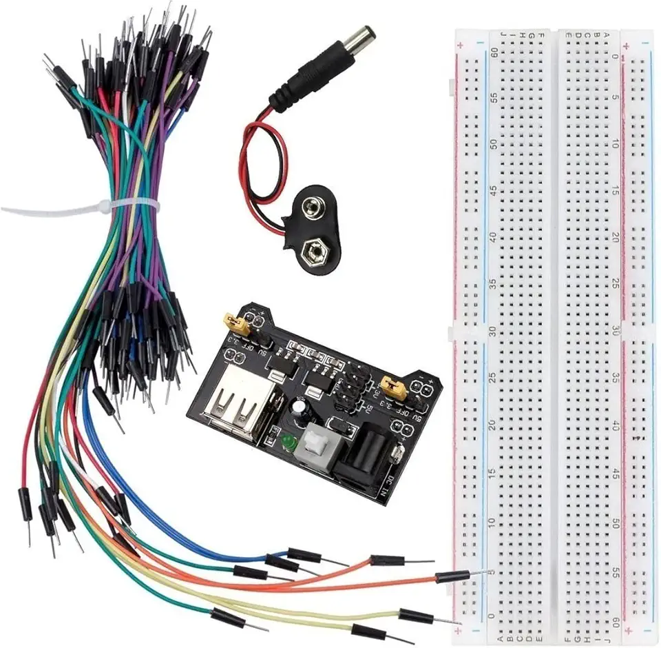 Kit Protoboard 830 + 65 Jumpers + Regulador Tensão + Clip de bateria 9V para Arduino