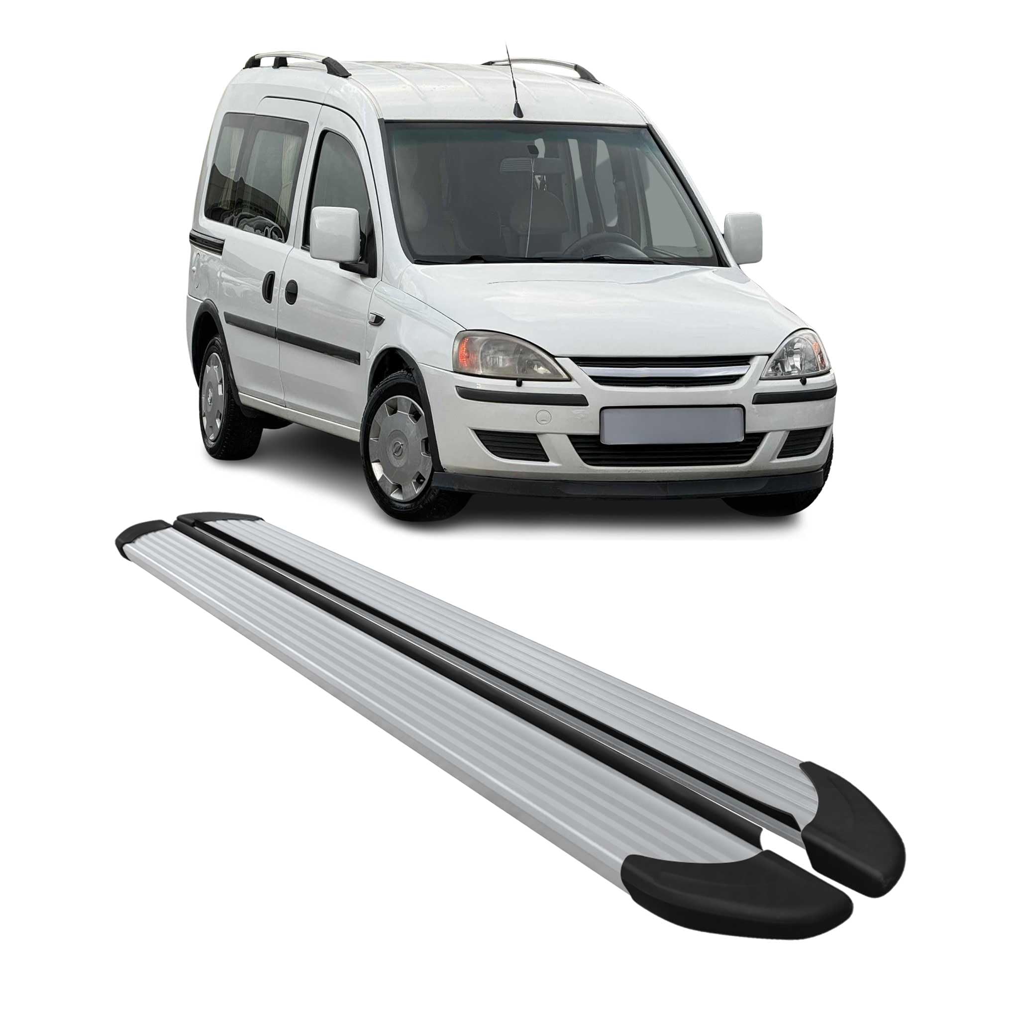 OMAC Pedane Laterali Sottoporta compatibile con Opel Combo 2001-2011 Alluminio Argento 2 Pz