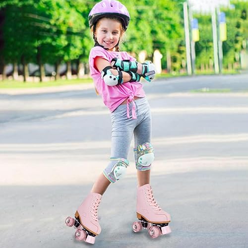 Miniatura 6 de jessie Roller Skates for Girl and Women, PU Leather Light up Kids Roller Skates, Cute Adjustable Four-Wheel Beginner Youth Roller Skates Girls Ages