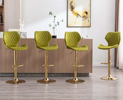 Miniatura 9 de EALSON Juego de 2 taburetes de bar de terciopelo con altura de mostrador con sillas de bar giratorias con base dorada, modernos taburetes de isla de