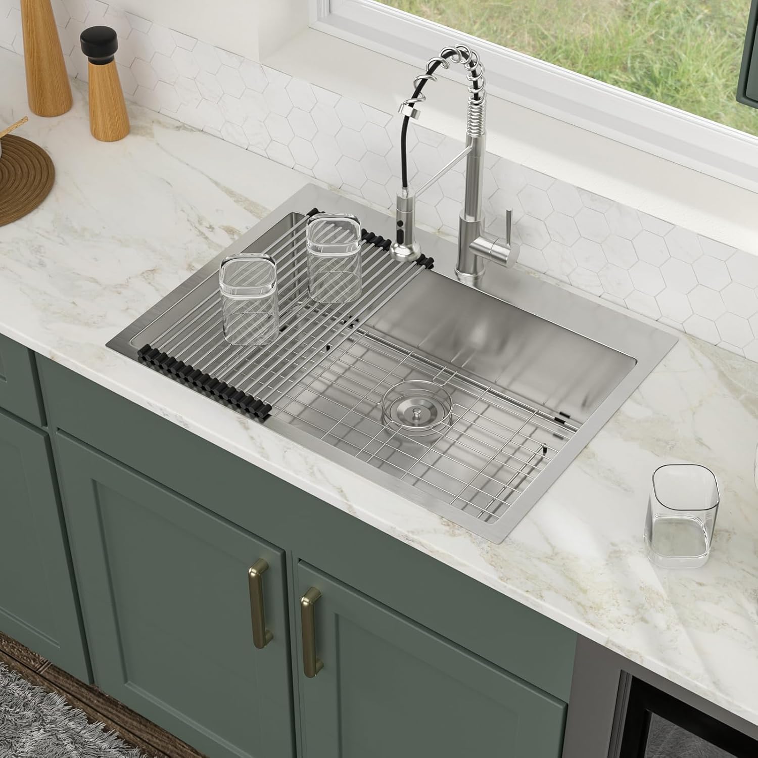 Logmey 30 Inch Drop In Kitchen Sink 30x22 In Handmade Stainless Steel Topmount Sink 16 Gauge Overmount Kitchen Sink Single Bowl Sink 30x22x9 Inches Handmade Sink