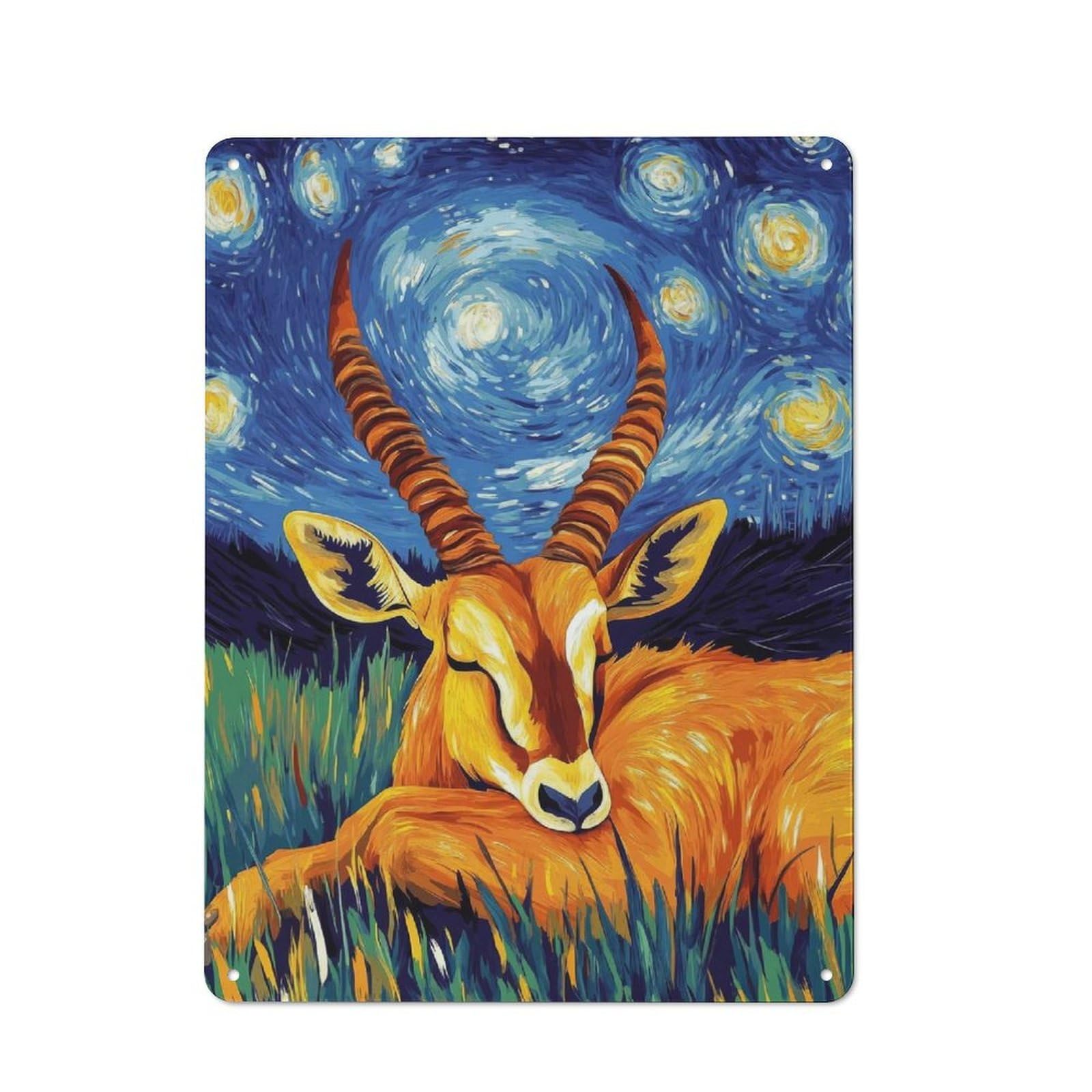 Junmoney Style-2 Retro Metal Wall Plaque 40X30cm Featuring Starry Night Gazelle, Room Wall Plaque For Hallway, Home Bar, Garage Or Study