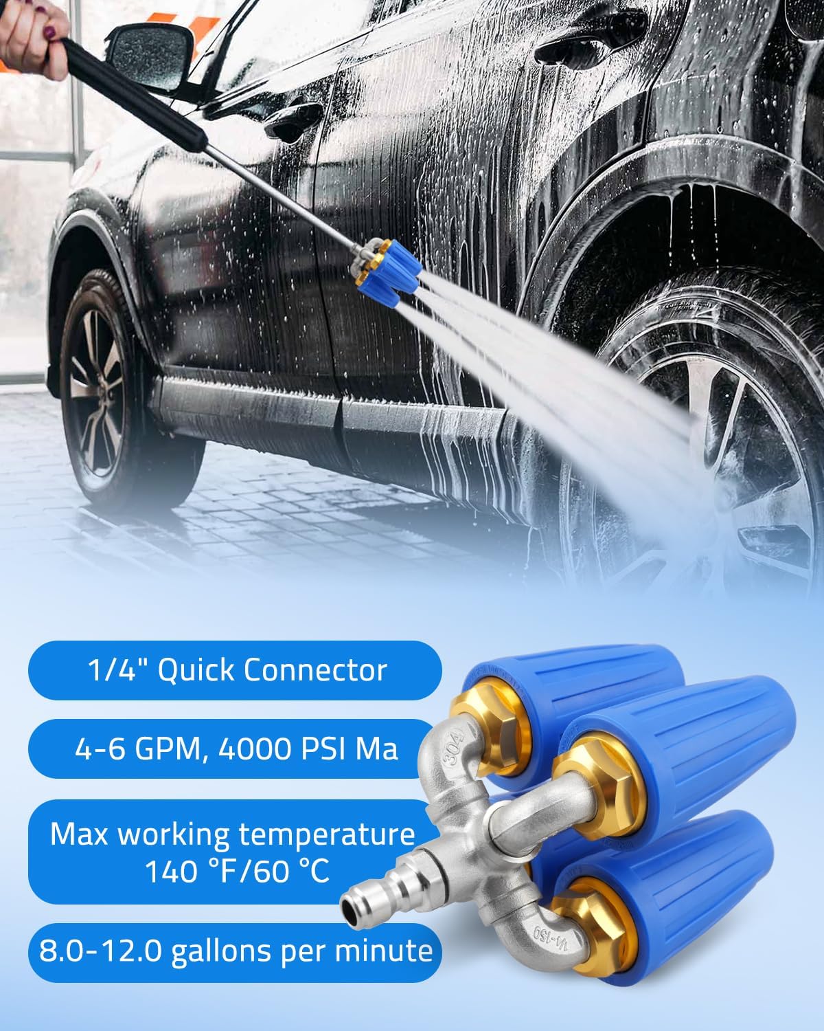 4-in-1 Pressure Washer Turbo Nozzle, 1/4" Quick Connector, 360 Rotating, 2.5 Orifice Twin, 4000 PSI