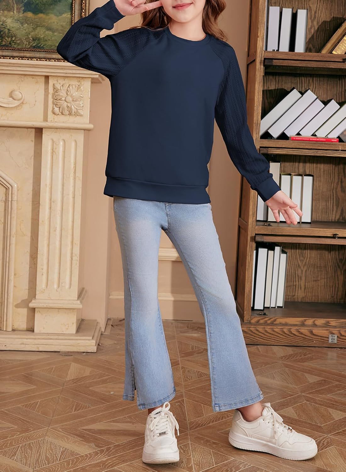 blibean Girls Fall Sweatshirt Tween Crewneck Cable Knit Tops Size 6-15 Years - Image 4