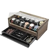 Rustic Wood Watch Box with 12 Compartment Slot Watch Display Organizer and Jewelry Storage Drawer Holder for Men with Acrylic Top, Metal Hinge - MK605A
