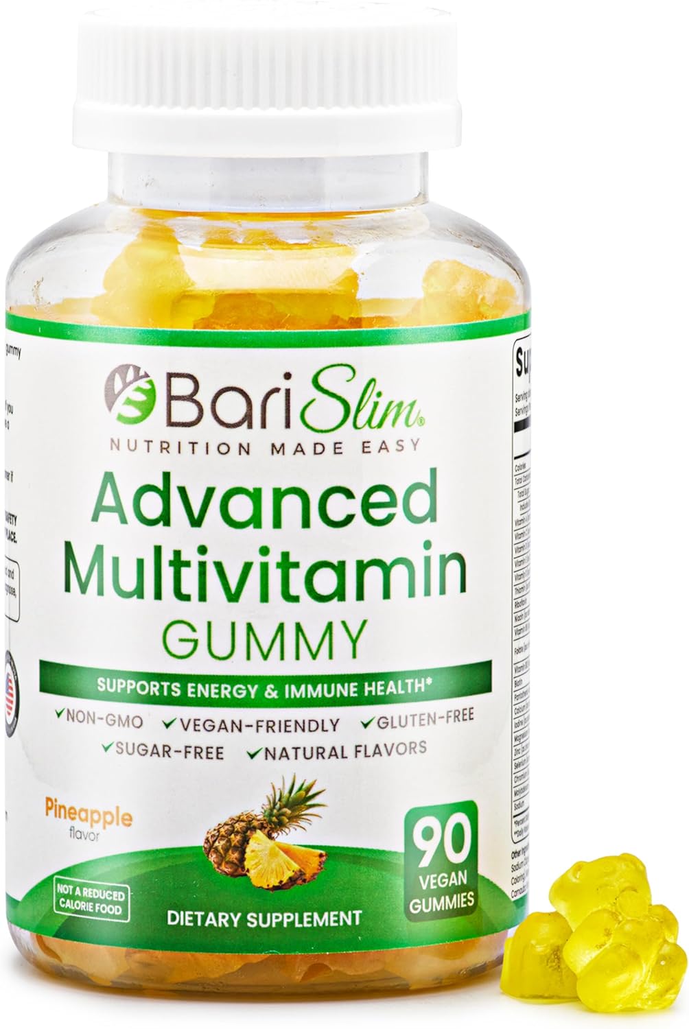 BariSlim Advanced Bariatric Multivitamin Gummies - Specially Formulated Bariatric Vitamins for Patients After Weight Loss Surgery - Supports Energy & Immune Health | Pineapple (90 Vegan Gummies)
