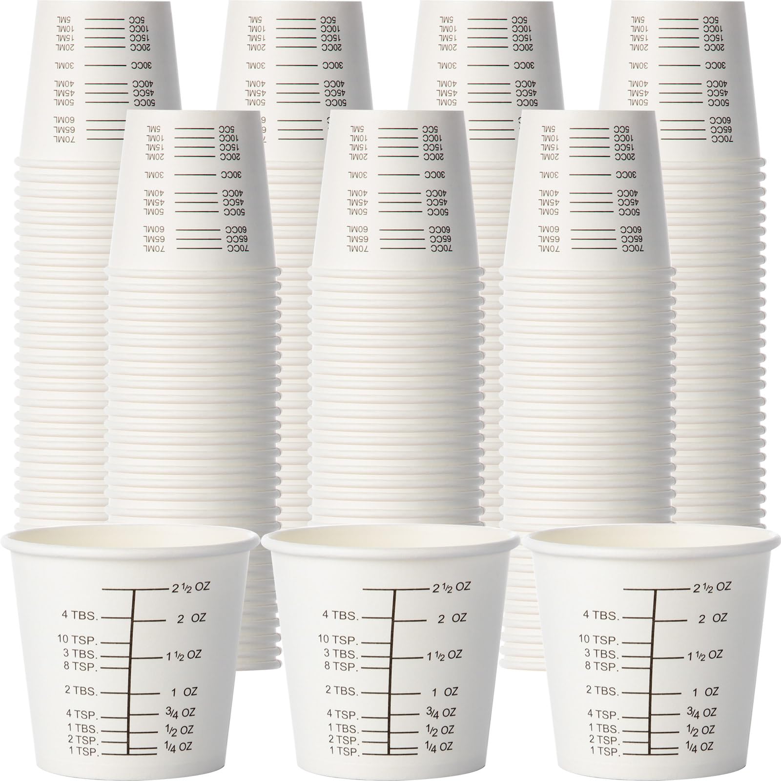Sliner 200 vasos de papel graduados desechables de 3 onzas con revestimiento de cera, vasos medidores desechables con medidas claras para medir resina, mezclar pintura, resina, manchas, epoxi