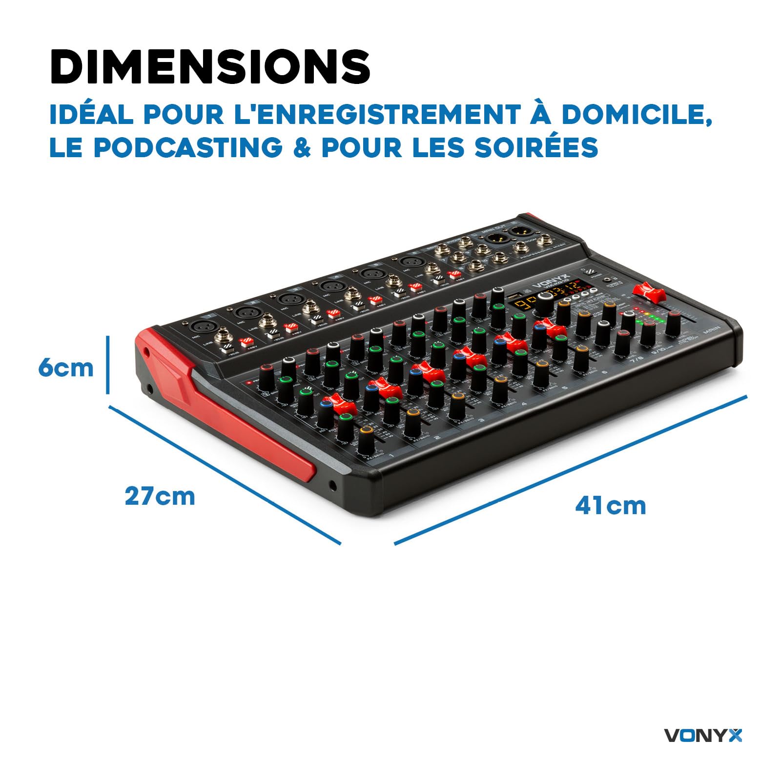 Vonyx VM-KG10 Console de Mixage 10 Canaux - Avec Bluetooth, Lecteur MP3, Interface Audio USB, Processeur de Son, Alimentation Fantôme, Écran LED, Idéal pour les Bars, Petite Salles de Concerts