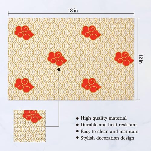 Miniatura 4 de LuGeKe Juego de 4 manteles individuales con estampado de nubes rojas, resistentes al calor, resistentes a las manchas, antideslizantes, para mesa de