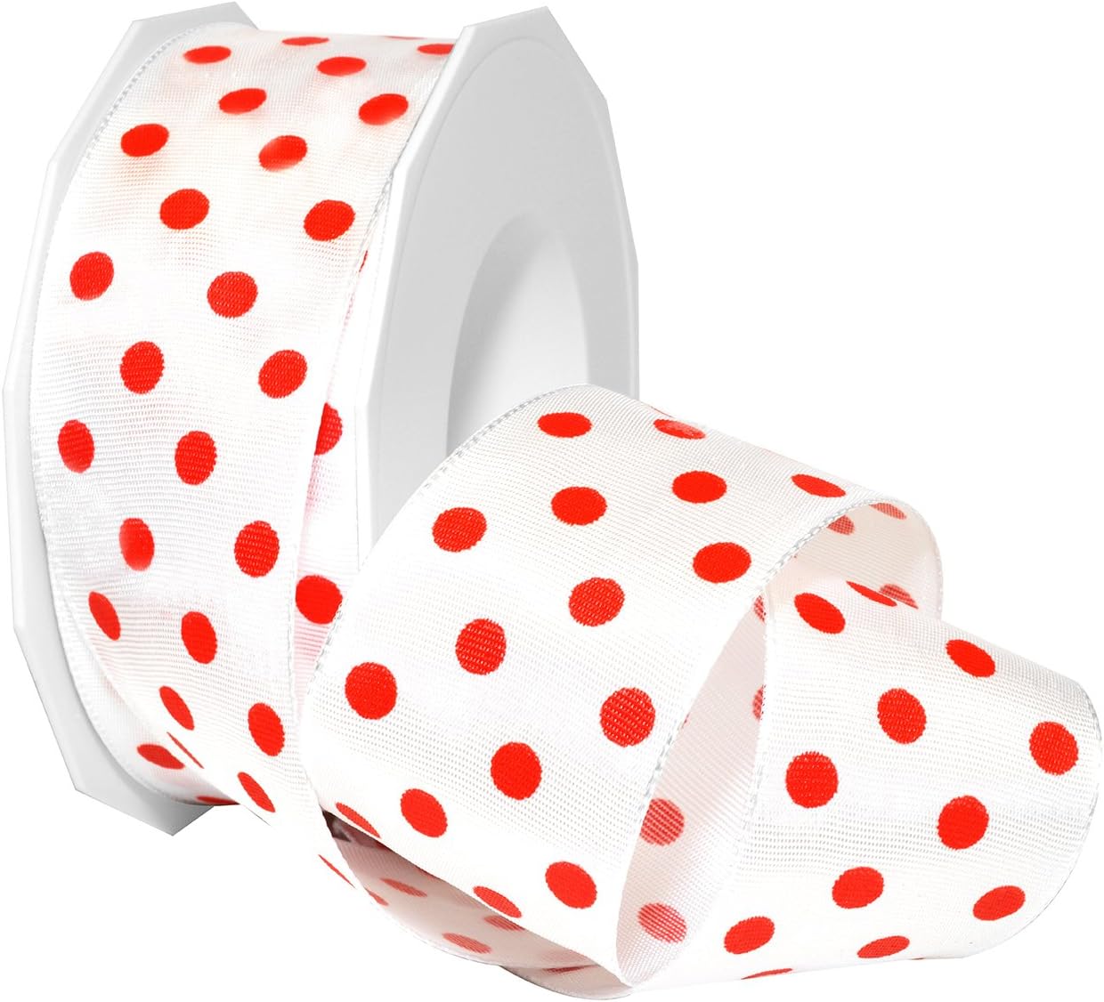Morex Ribbon French Wired Acetate Polka Dots Ribbon, 1-1/2" x 20 yd, Lime/White (59840/20-027)