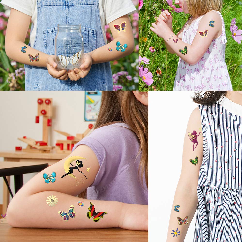Juego De 74 Tatuajes De Purpurina De Mariposa Para Niños – Hojas Individuales De Acuarela, Resistentes Al Agua, Ideales Para Fiestas De Cumpleaños Y Regalitos