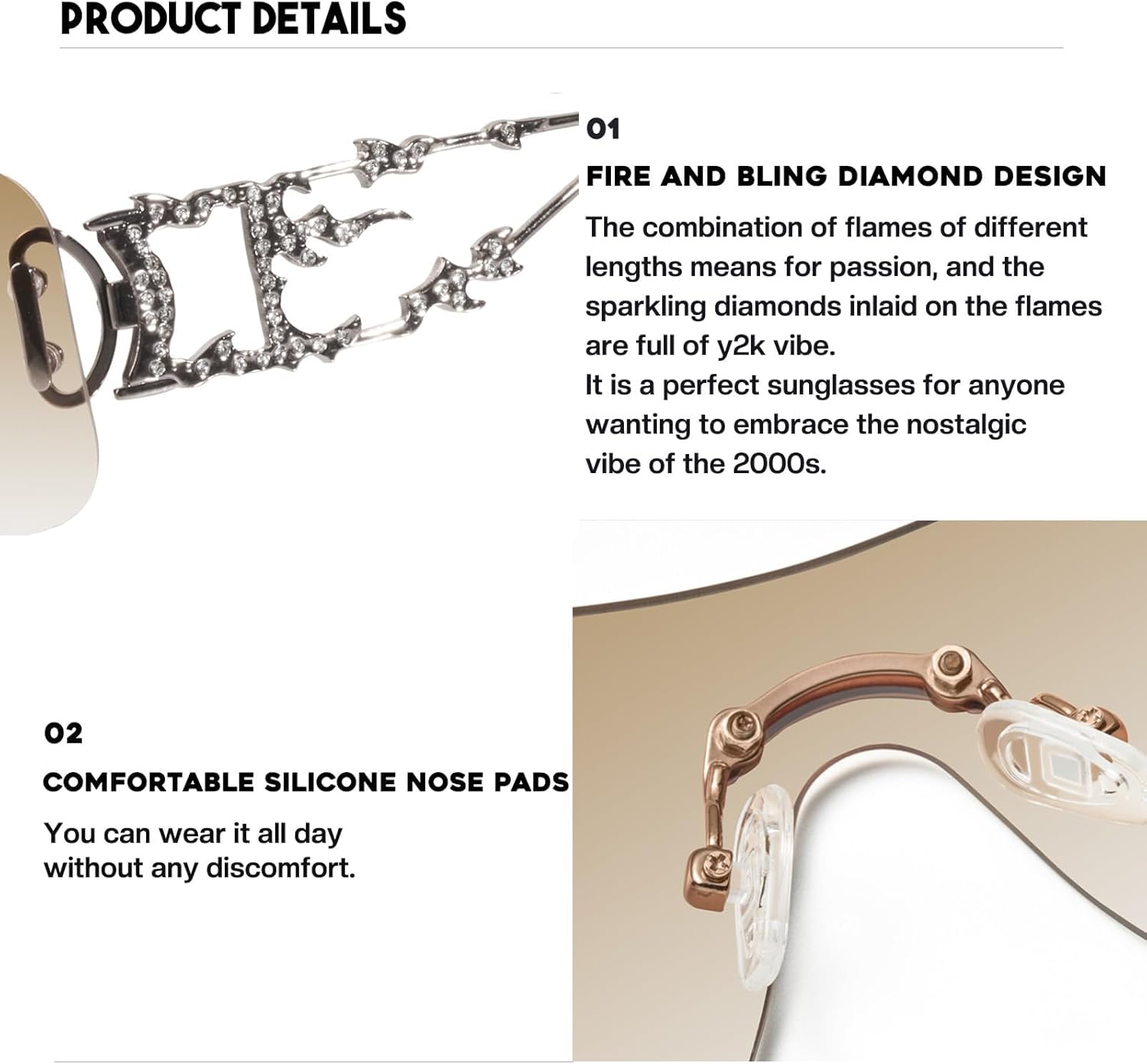 mosanana Y2K Rhinestone Flame Rectangle Sunglasses for Women with Bling Glitter MS52350 - Image 4