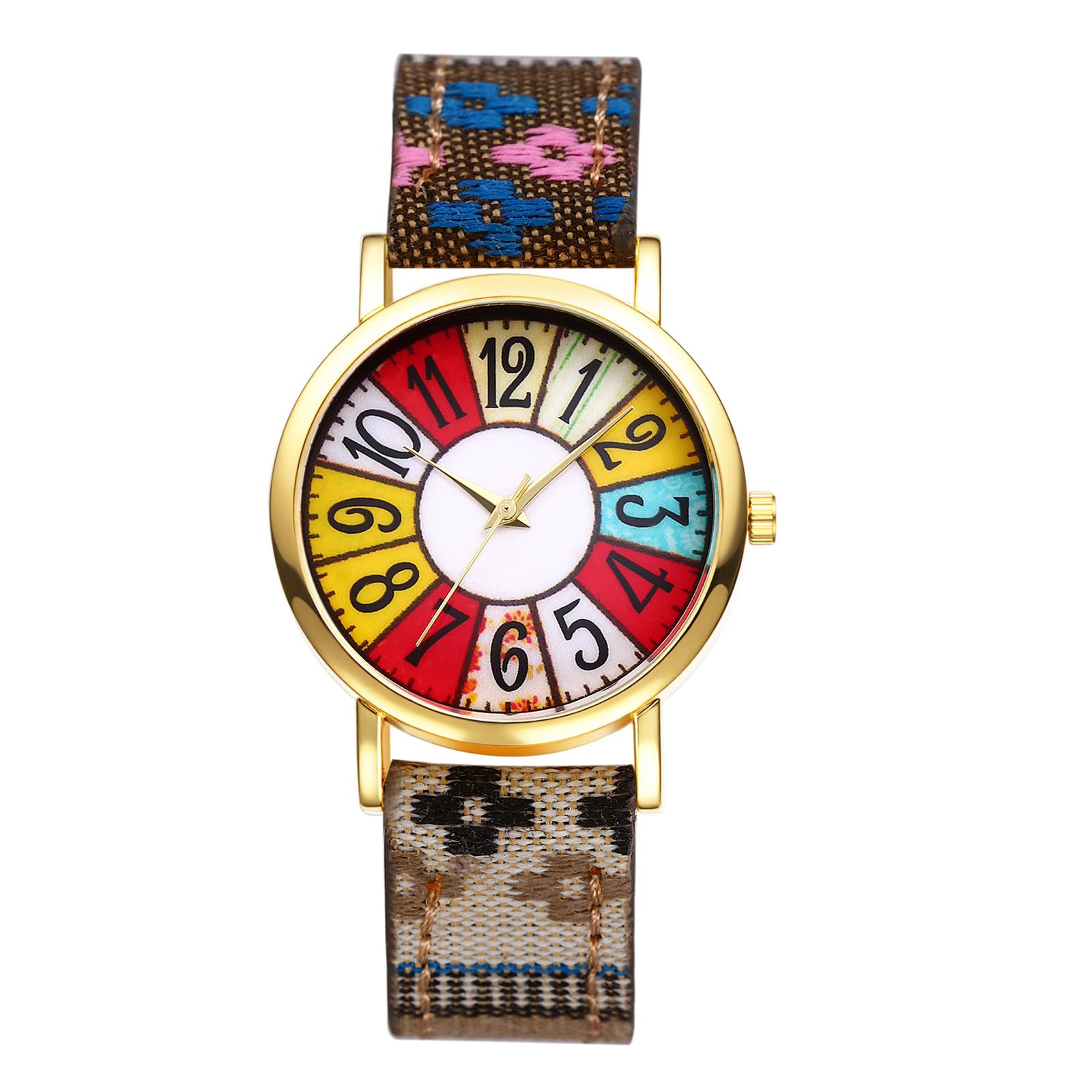 OIDEA Damen Armbanduhr Boho Hippie: Vintage Bohemian Stil aus echtem Leder mit Stoff Armband Analog Quarz mit Großer Arabischer Zifferblatt Geschenk für Frauen Jahrestag