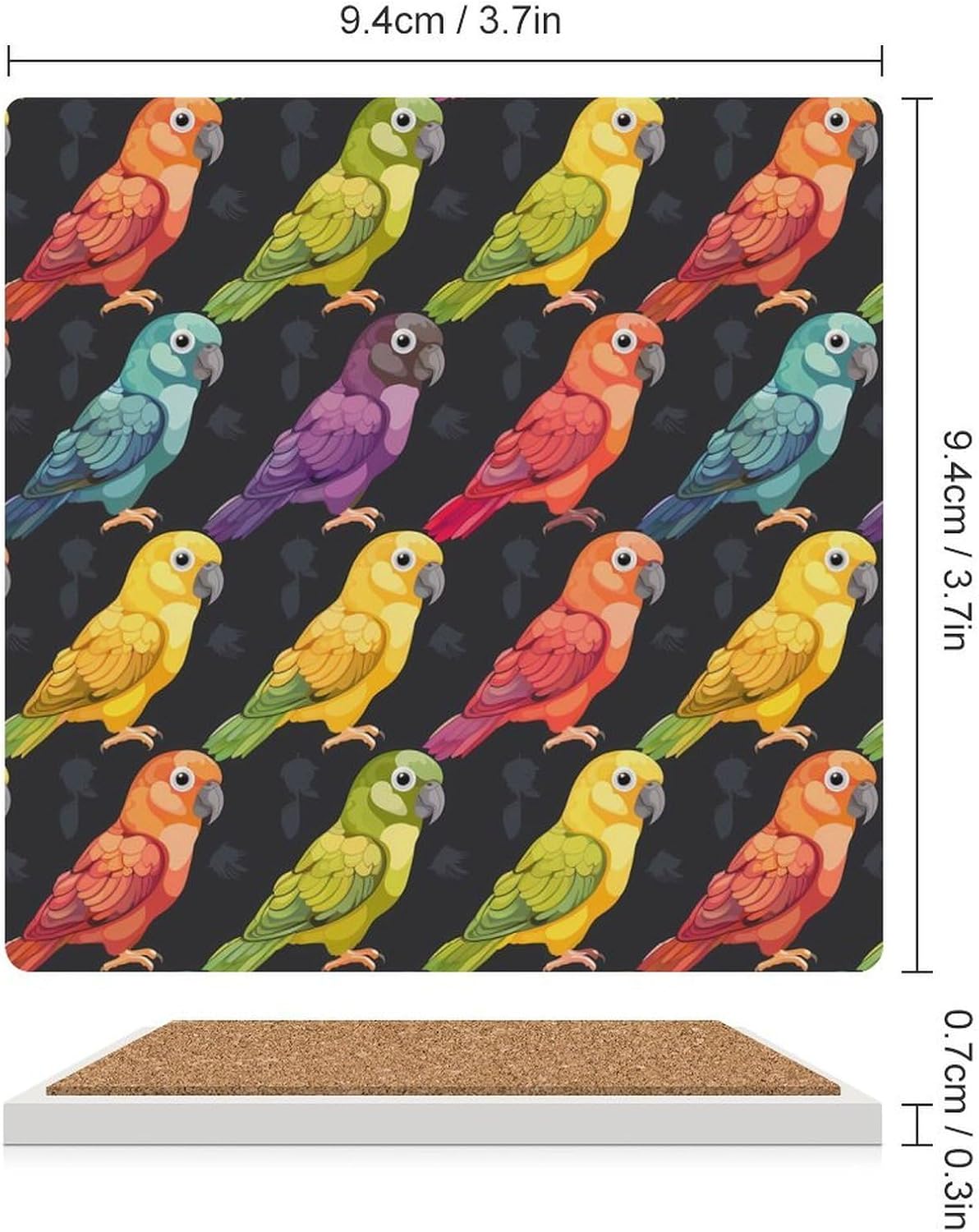 Conures Colorful Parrot Coaster for Drinks Square Ceramic Table Coasters Stone Mat Crafts 4PCS Home Kitchen Decor