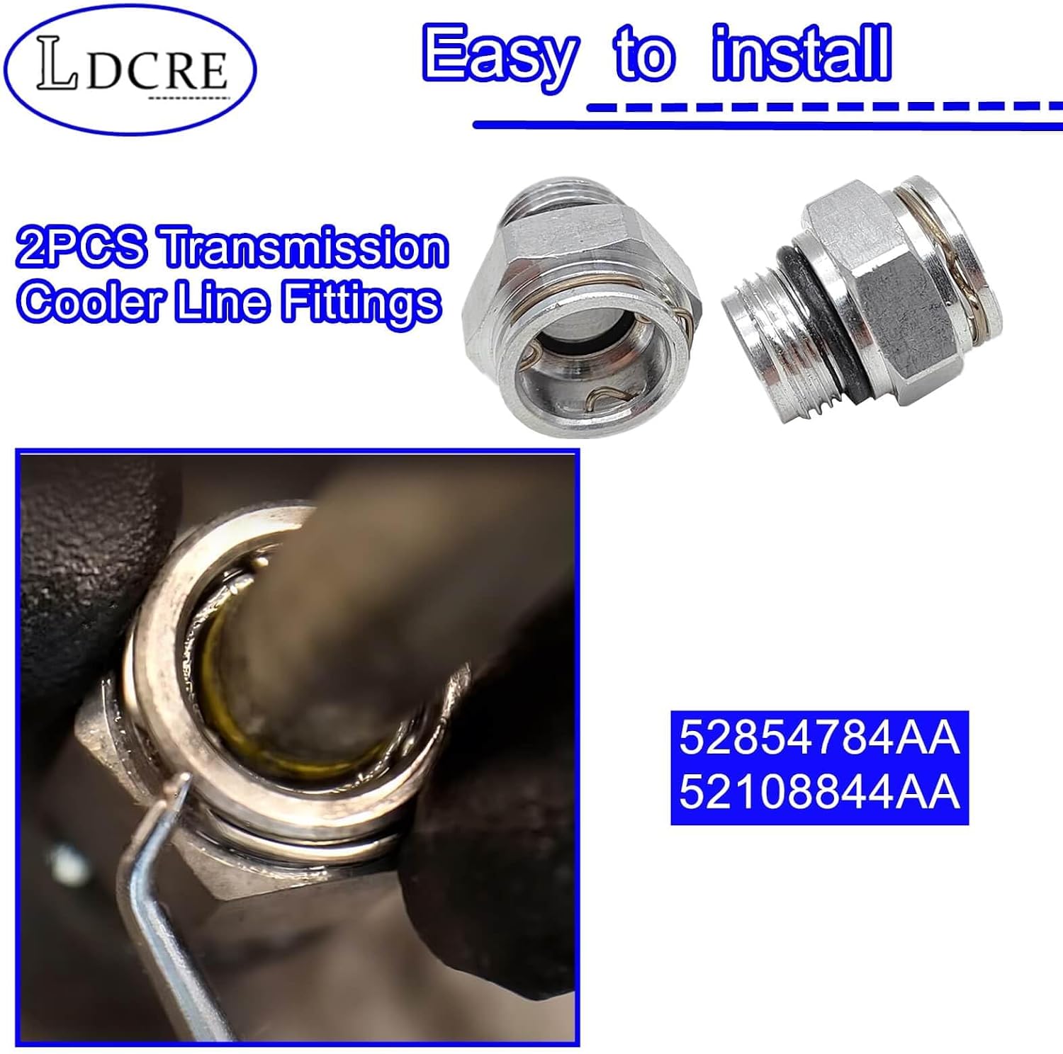 2PCS Transmission Cooler Line Fittings 52854784AA 52108844AA - Quick Connect Oil Cooler Tube Connector Compatible with Dodge Ram, Jeep Wrangler, Chrysler 300, Grand Cherokee