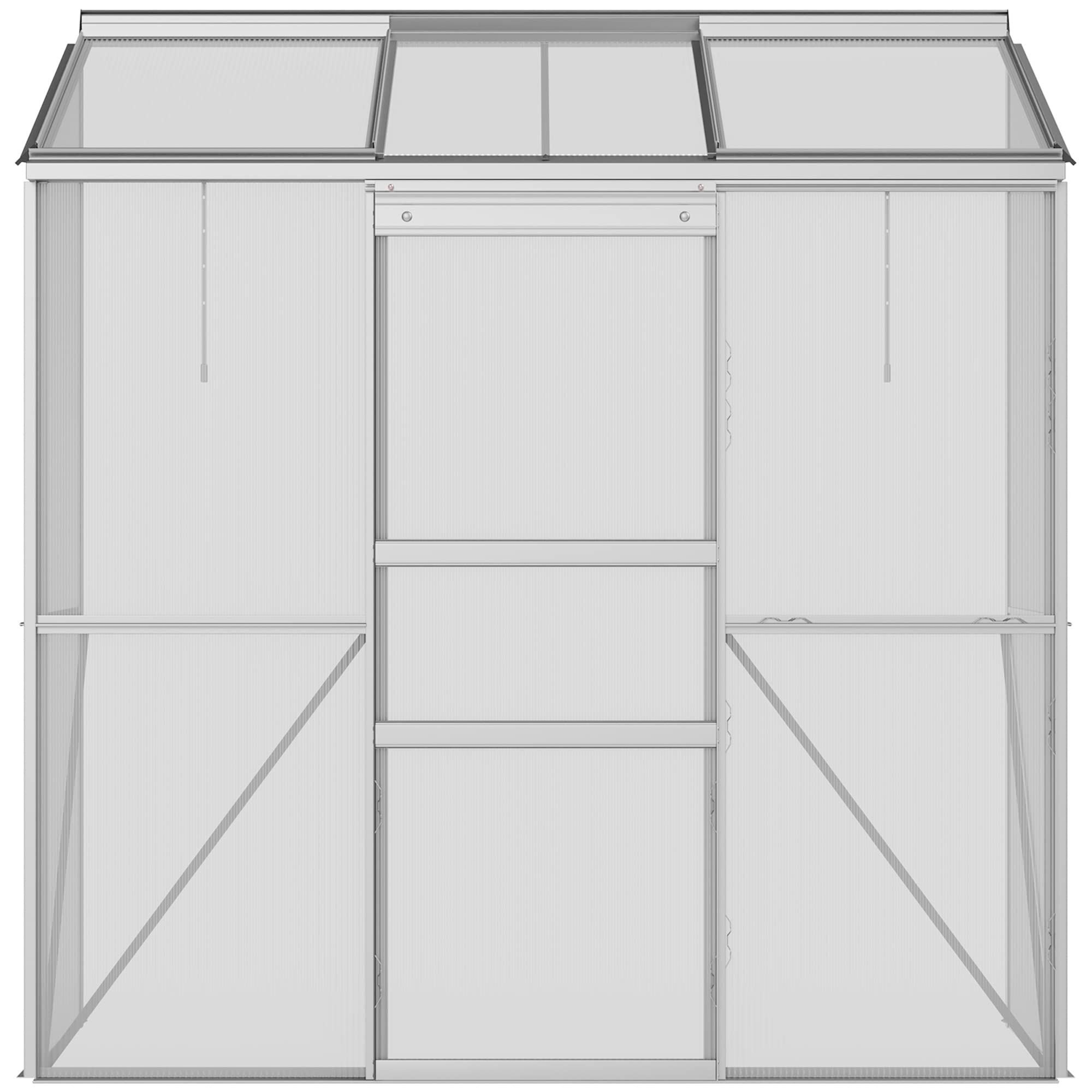 Outsunny Gewächshaus aus Polycarbonat und Alu 192 x 68 x 196 cm Silber | Mit Schiebetür, Aufklappbare Dachfenster, Treibhaus Tomatenhaus Pflanzenhaus für Garten