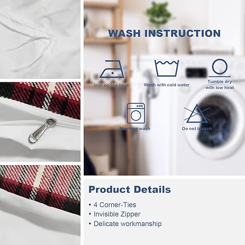 Miniatura 5 de Batmerry Juego de edredón de 3 piezas de tartán escocés, tamaño King, suave, esponjoso, cuadrado, lana verde, estampado de poliéster, para todas las