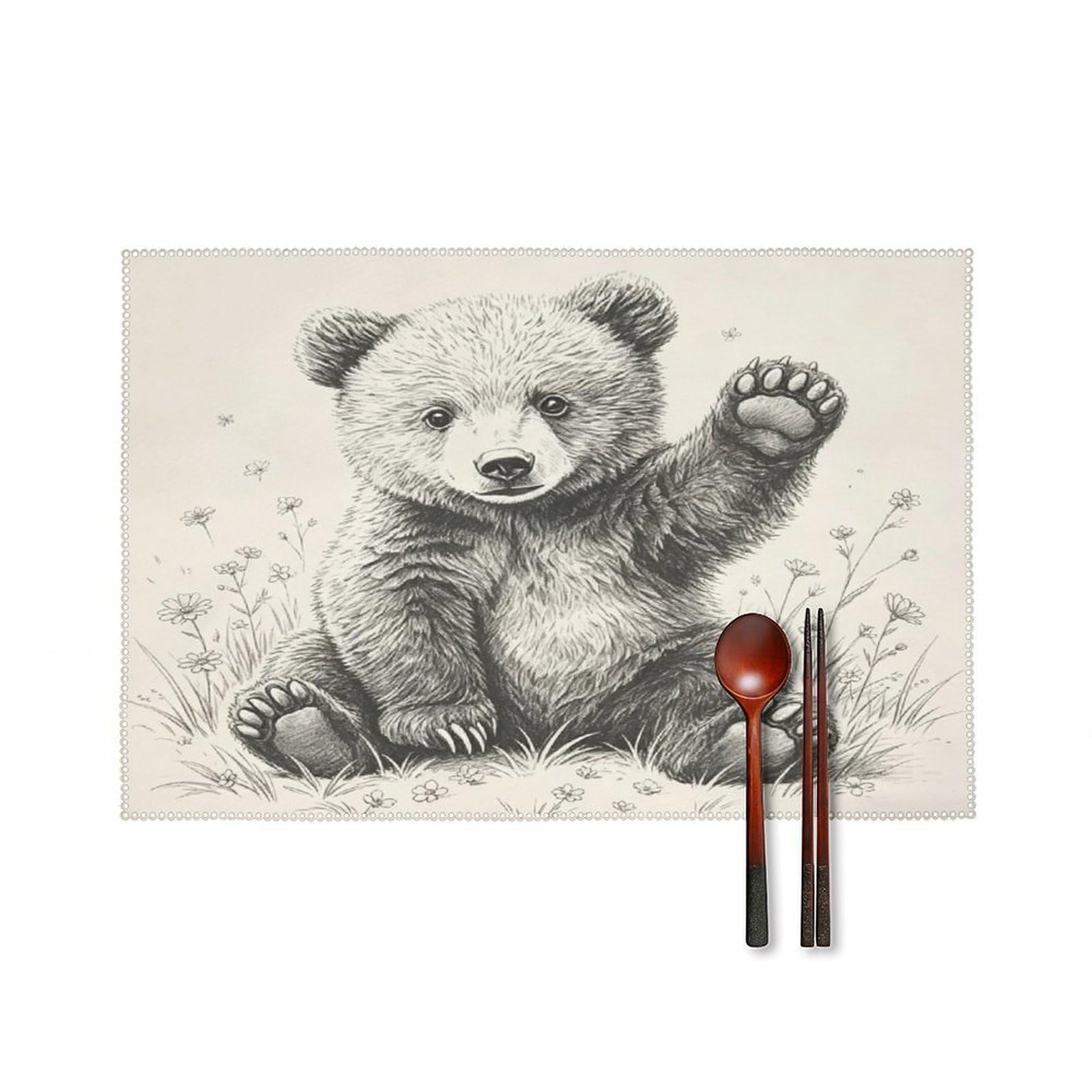 Fekiloot Style Vintage Bear Placemats Set Of 6,Table Mat