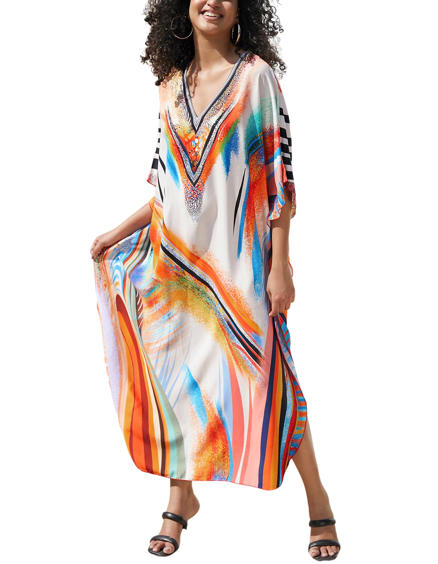 NFVNKJ Women's Plus Size Beach Lounge Kaftan Maxi Dress Swimsuit Coverup for Women
