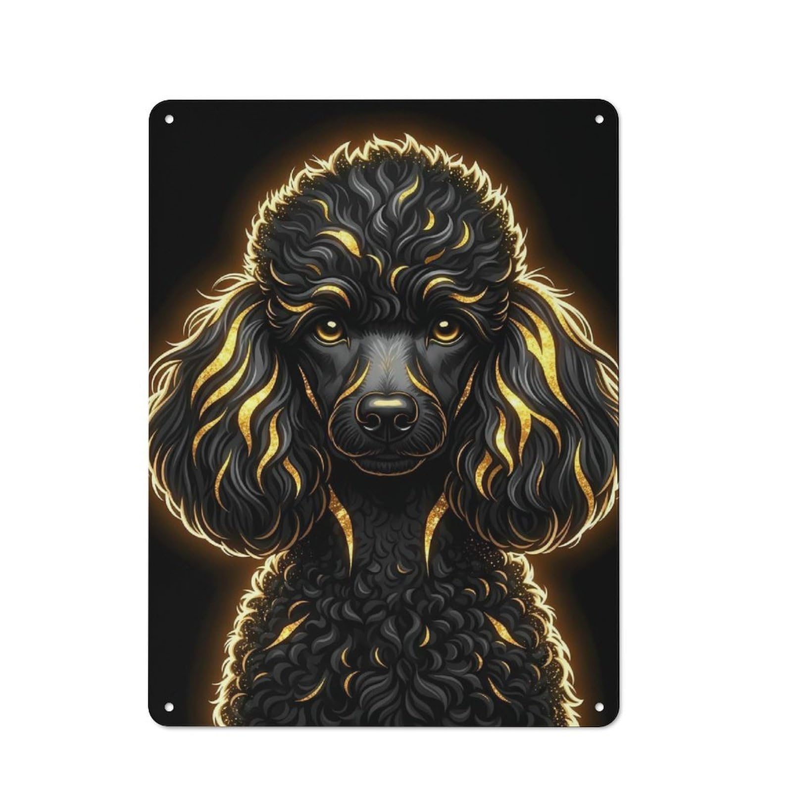 Junmoney Style Classic Elegant Black Poodle With Golden Accents Metal Wall Sign 40X30cm, Pub Wall Decor For Diner, Restaurant, Shed Or Kitchen