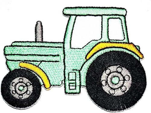 Miniatura 3 de Umama Juego de 3 parches verdes para tractor orugas y granjeros de dibujos animados, parches para planchar para ropa de niños, ropa para coser,