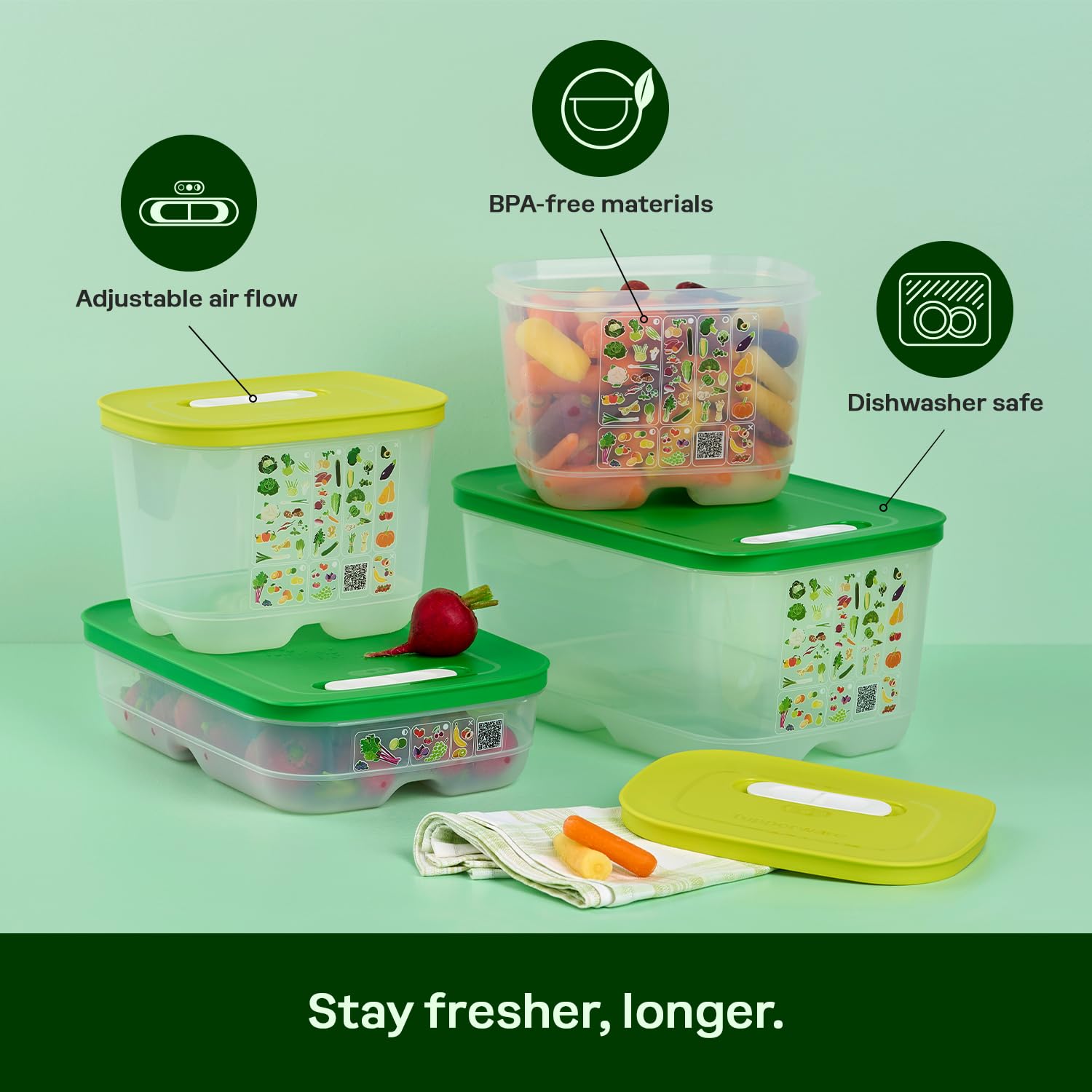 Tupperware Fridgesmart - Set di 4 contenitori per alimenti, lavabili in lavastoviglie e senza BPA, (4 contenitori + 4 coperchi)