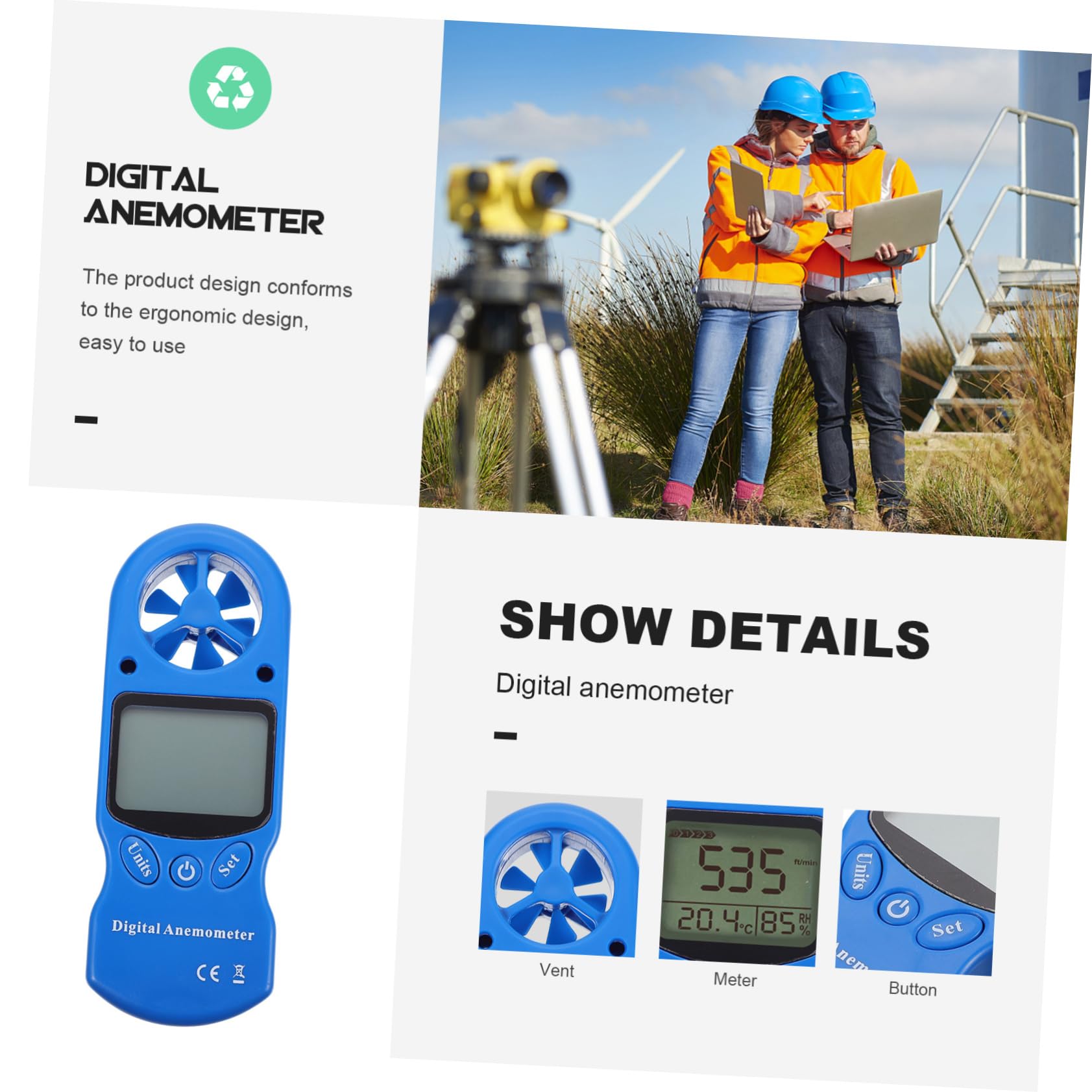 Anemometro Portatile Mini Digitale 1 Pezzo Plastico Blu | Misuratore Umidita con Sonda, Display Lcd Retroilluminato, Custodia Inclusa per Trasporto