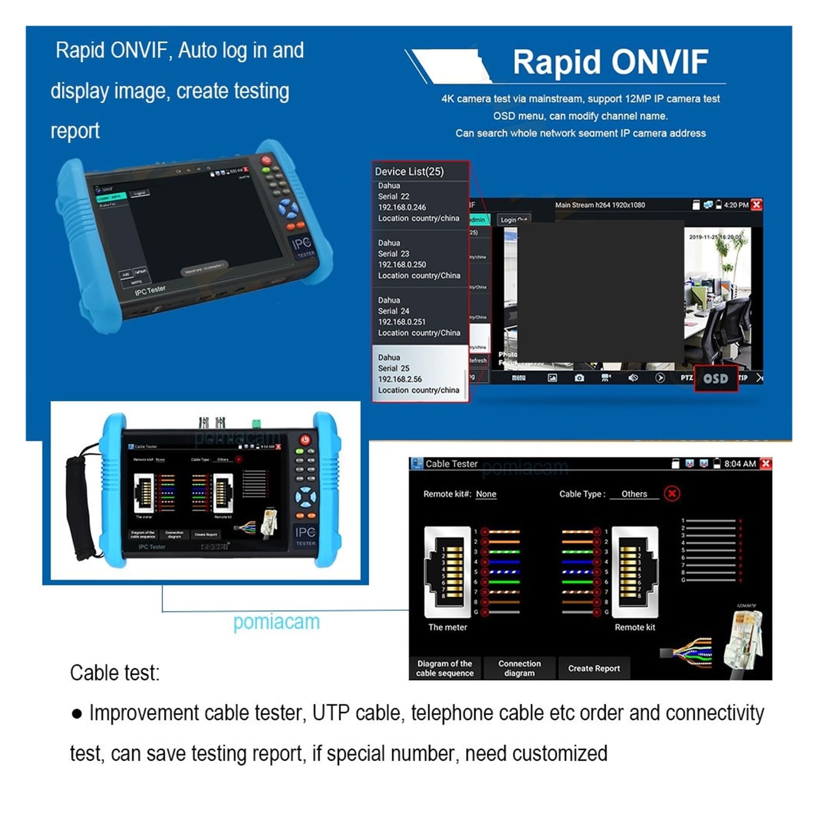 Testeur de Vidéosurveillance, Testeur de caméra IP analogique 4K 8MP CVI TVI AHD SDI, outil test professionnel multifonctionnel, série IPC9800, testeur vidéosurveillance, moniteur