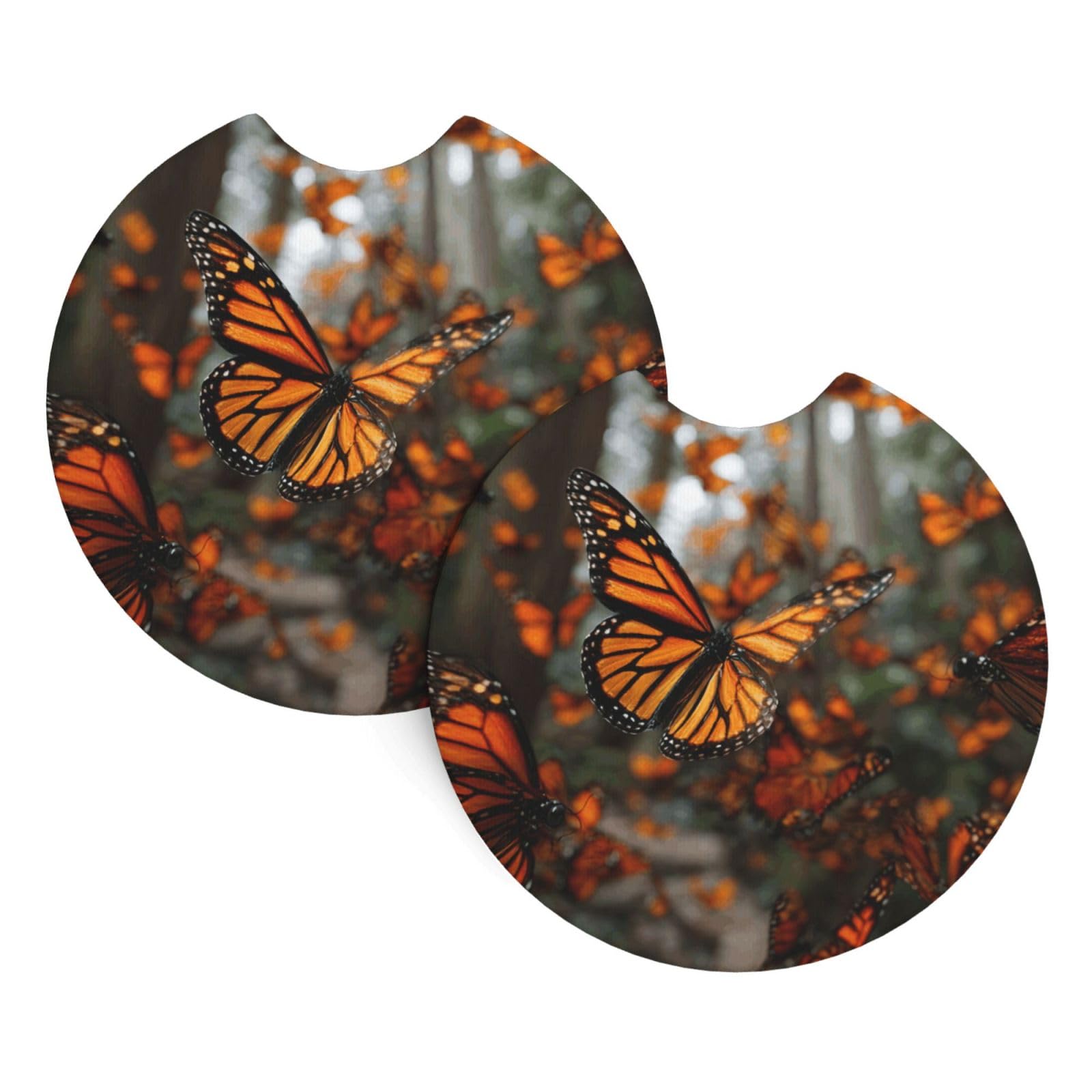 2 Pack Car Cup Holder Coasters 2.7 Inch Universal Anti-Slip Shockproof Car Cup Holder Insert Monarch butterflies Car Coasters Drink Coasters Cup Holder Coasters for Car Accessories