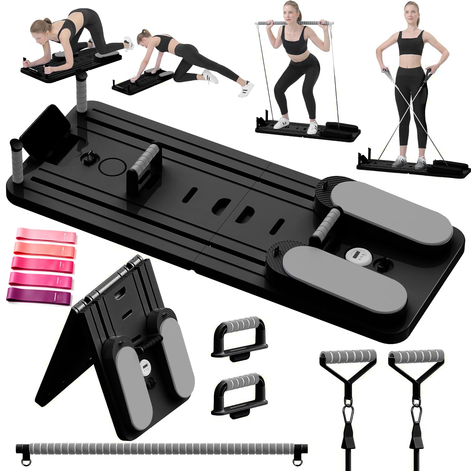 Planche de Pilates 2026 - Réformateur de Pilates - Pour la maison - Pliable - Multifonctionnel - Avec bandes de résistance / barre de Pilates - rebond automatique - Entraîneur abdominal / bras