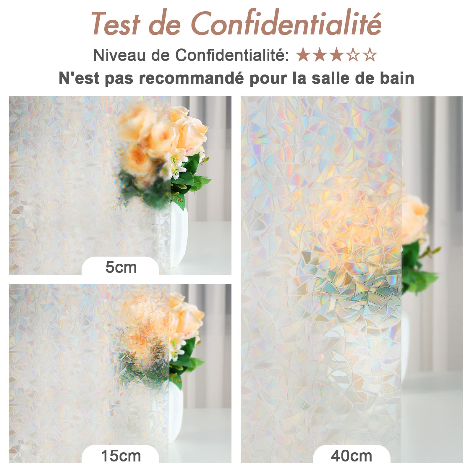 Haton Film Electrostatique Vitre Effet Arc-en-Ciel, Film Fenetre Anti Regard Décoratif, Brise Vue Fenetre 3D Anti UV, Films Occultant Fenêtre Idéal pour Chambre, Bureau, Cuisine, Maison, 90x400cm | Film adhésif 3D autocollant pour fenêtre - Sans colle - S
