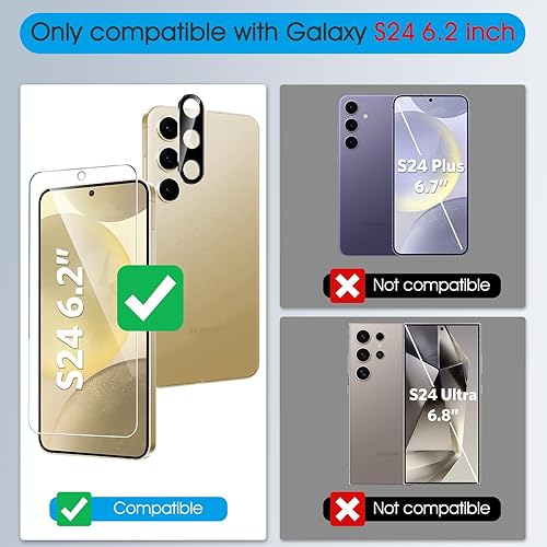 Miniatura 2 de SPARIN Paquete de 3+2 protectores de pantalla para Samsung Galaxy S24 5G de 6.2 pulgadas, protector de lente de cámara de vidrio templado 9H con