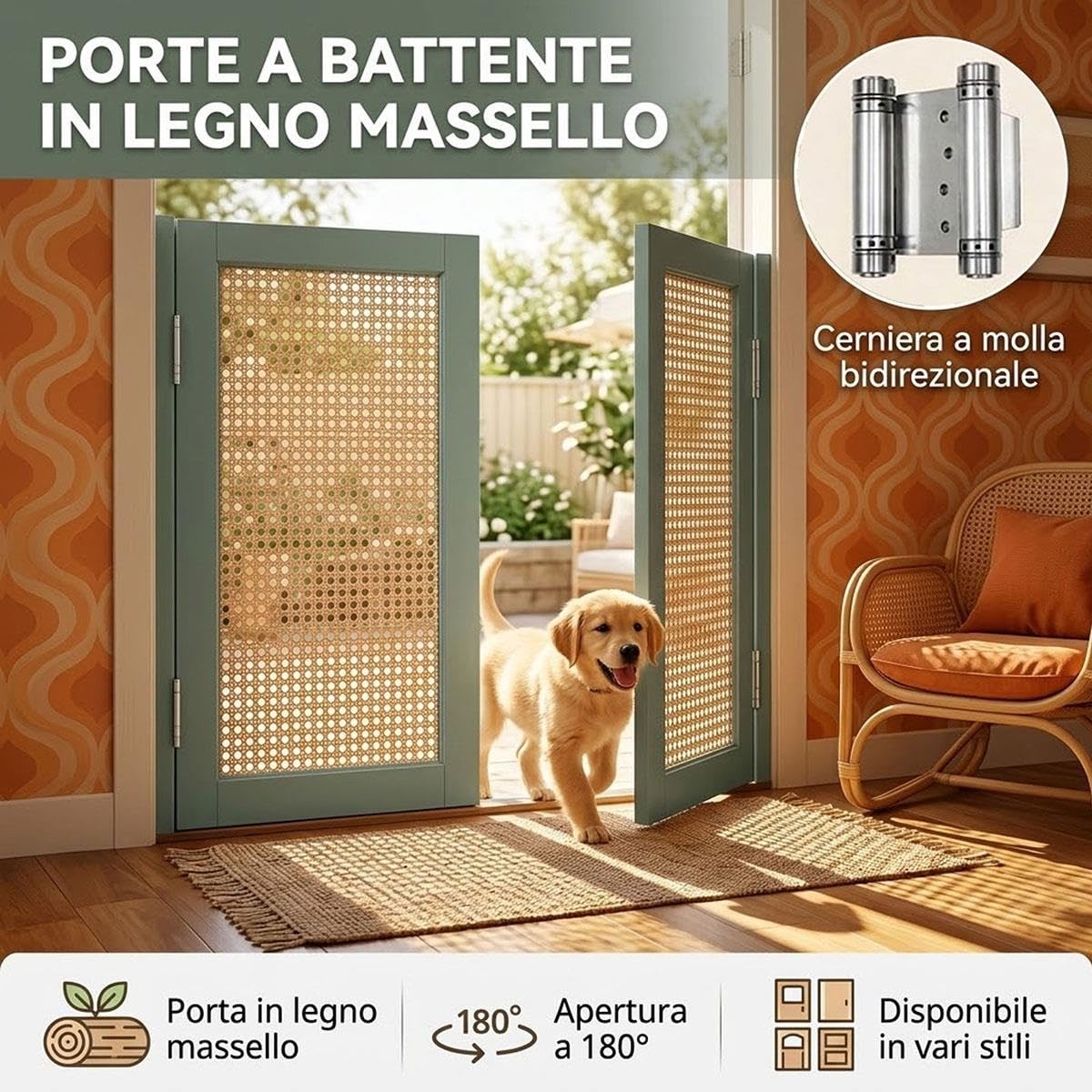 Puerta Vaiven de Madera Maciza para Interiores, Puerta Batiente 2 Hojas