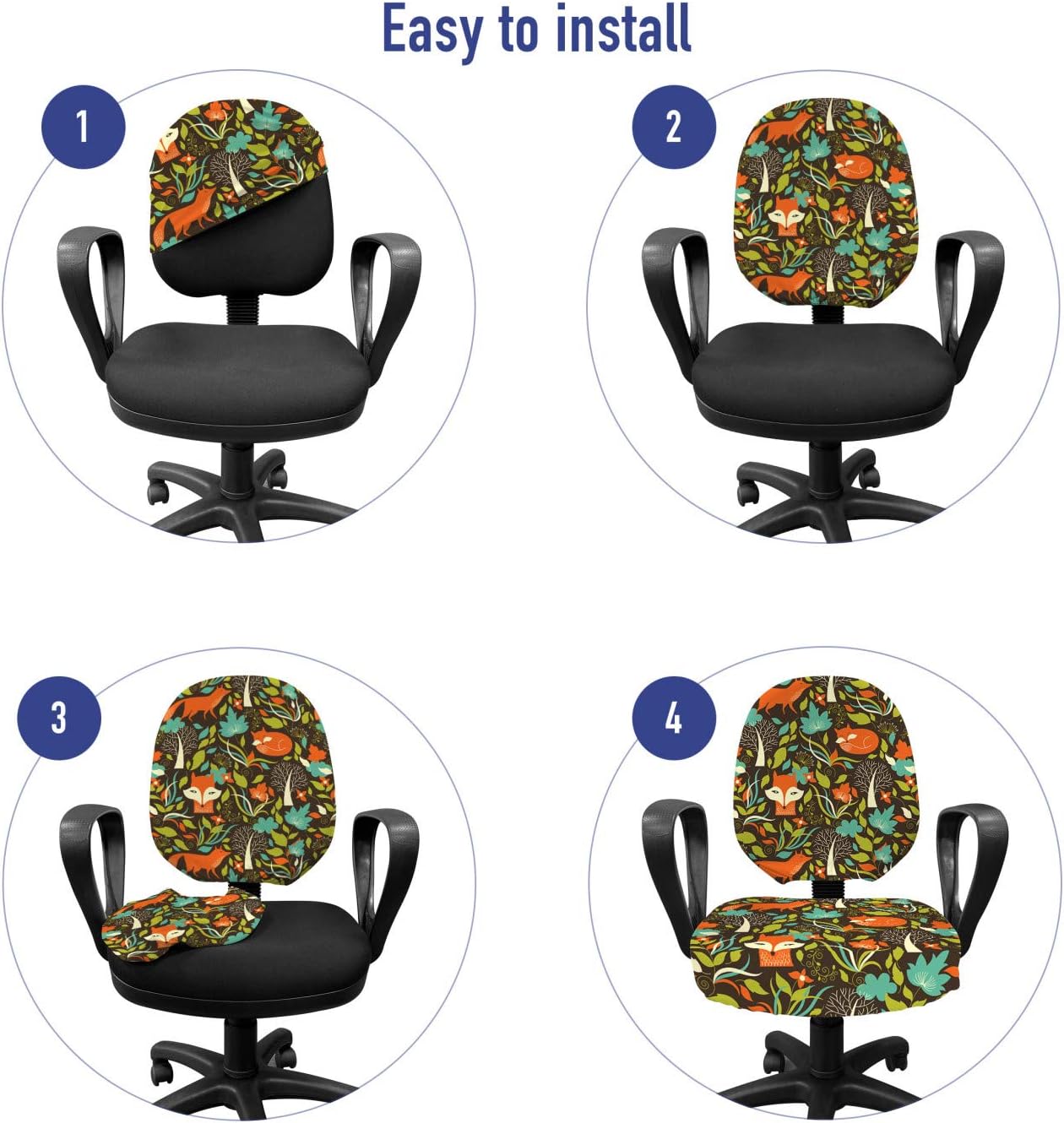 Ambesonne Fox Office Chair Slipcover, Colorful Arrangement of Autumn Season Leaves and Petals Forest Inhabitants Pattern, Protective Stretch Decorative Fabric Cover, Seafoam