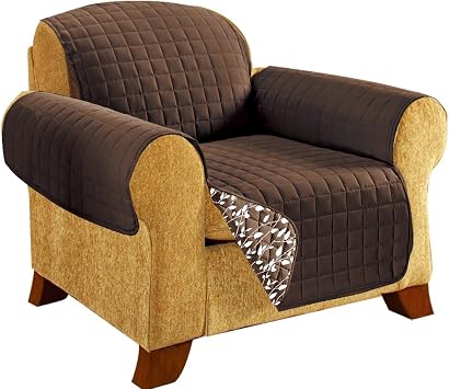 CELINE LINEN Reversible Quilted Furniture Protector- Special Treatment Microfiber As Soft as Egyptian Cotton, Brown Leaf Chair