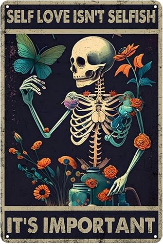 Miniatura 1 de Letrero de metal retro decoración de habitación terrosa, arte de pared de calavera egoísta, póster de esqueleto, decoración de dormitorio grunge,